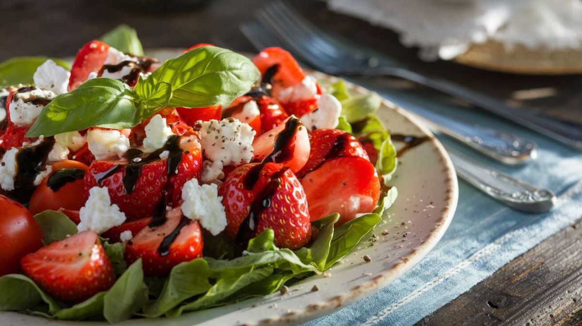 Une saladée estivale : fraises et tomates cerises en harmonie