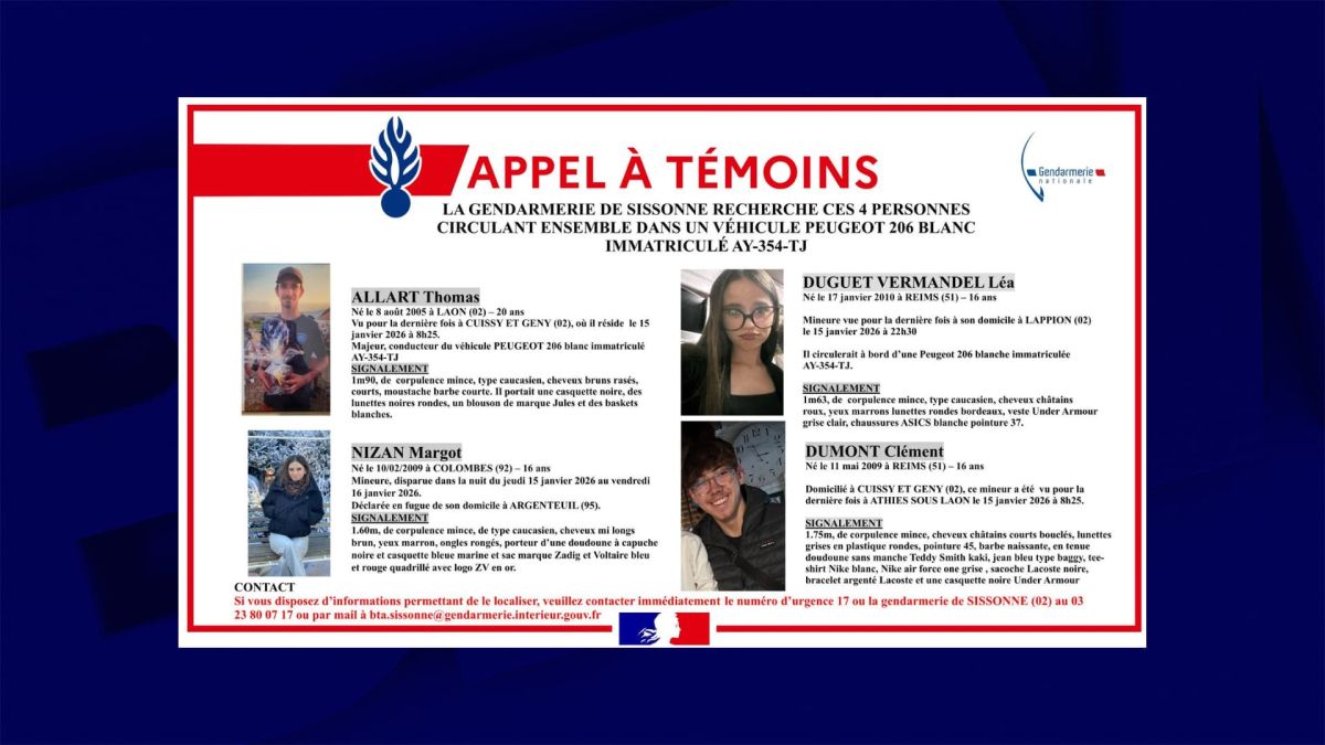 Disparition préoccupante de quatre jeunes dans l’Aisne : la piste de la fugue envisagée