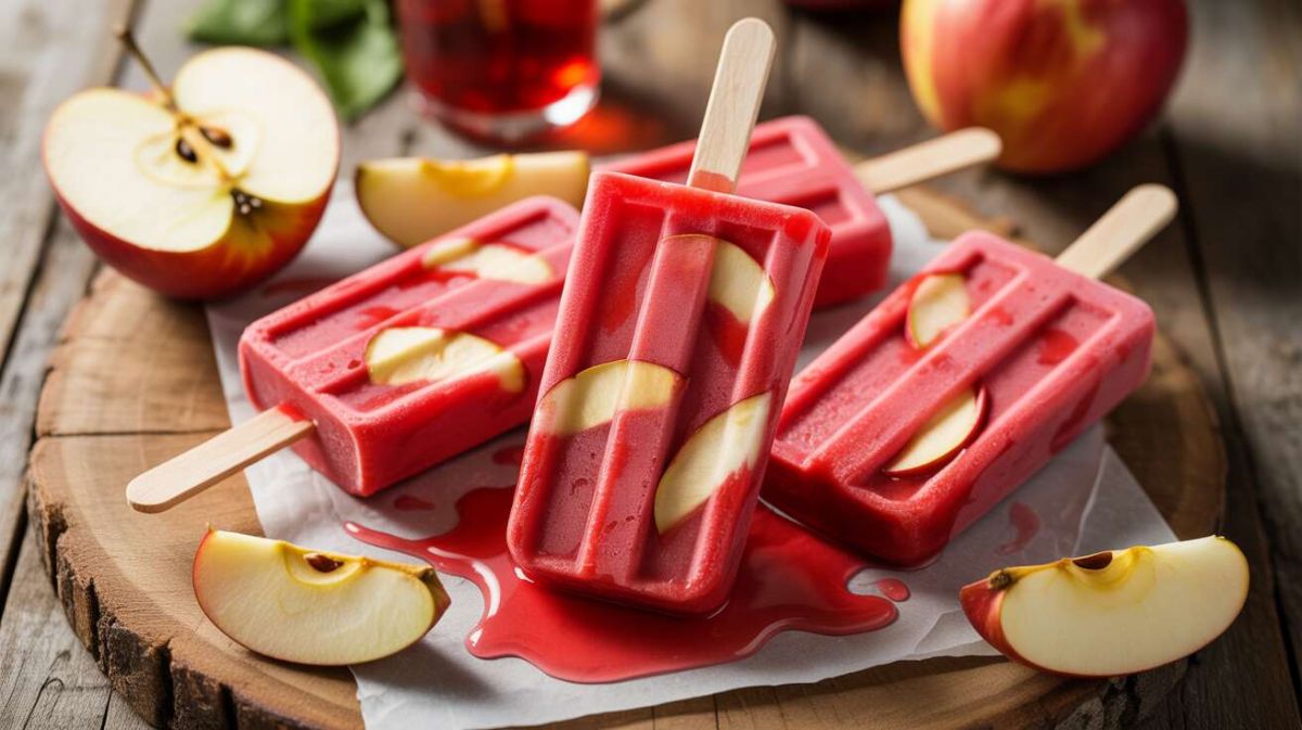 Recette de glaces à l’eau légères : grenadine et morceaux de pomme