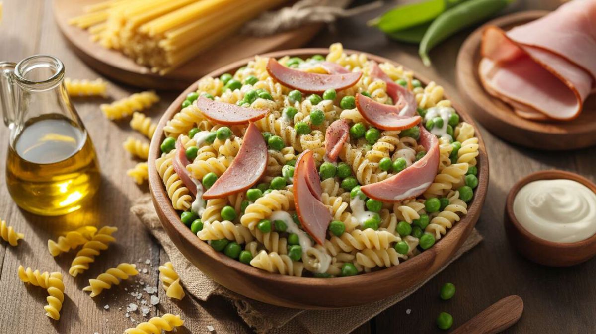 Une salade de pâtes légère pour l'été : petits pois, jambon et mayo revisités