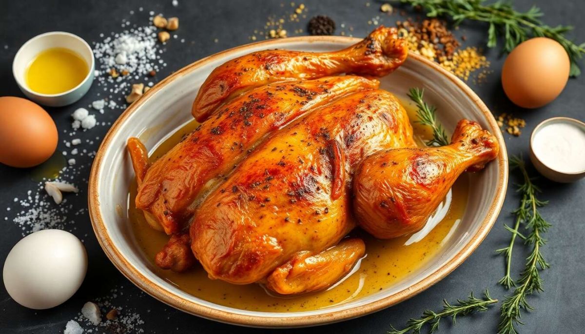 Un poulet rôti doré : croustillant à l'extérieur, moelleux à l'intérieur