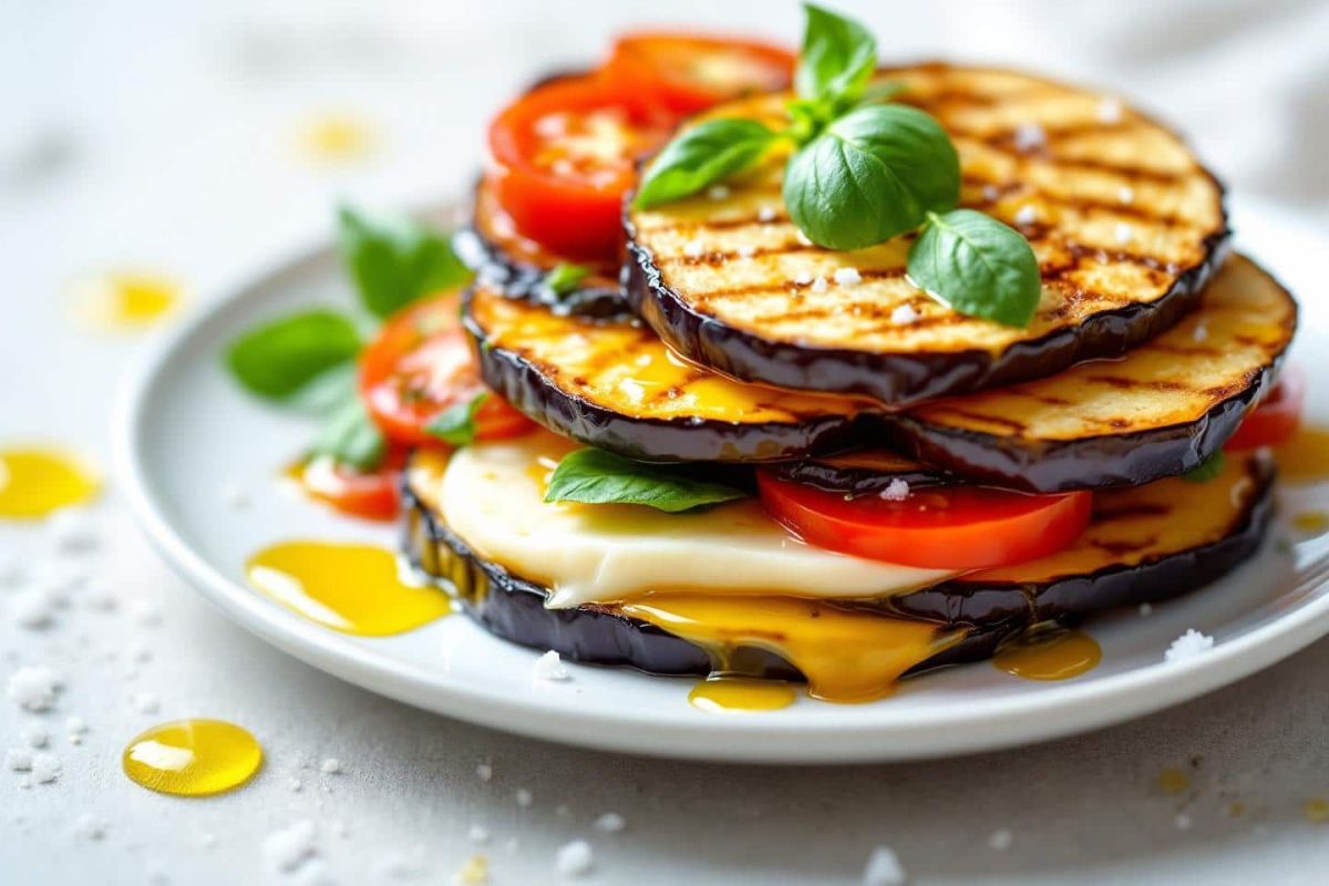 Millefeuille d'été: un délice coloré aux aubergines grillées