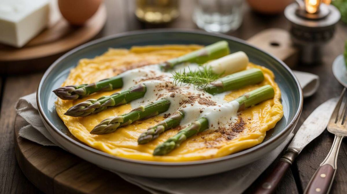 Omelette aux asperges sauvages et fromage frais