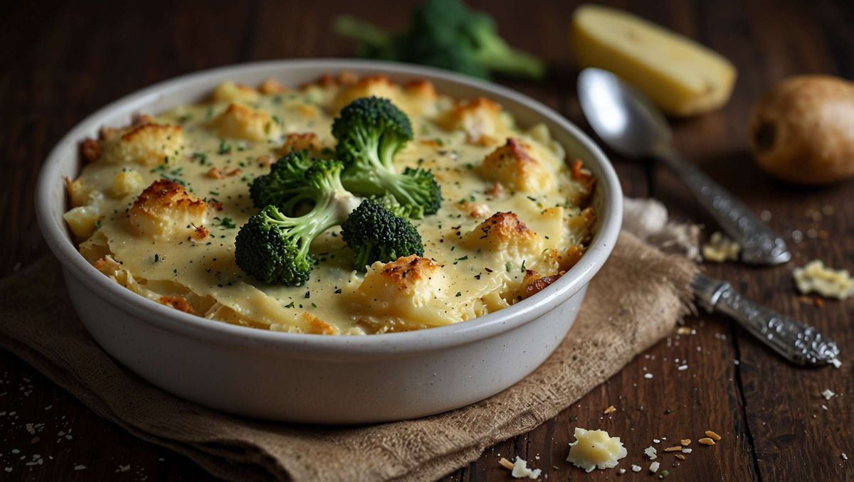 Un gratin réconfortant aux pommes de terre et brocolis à savourer