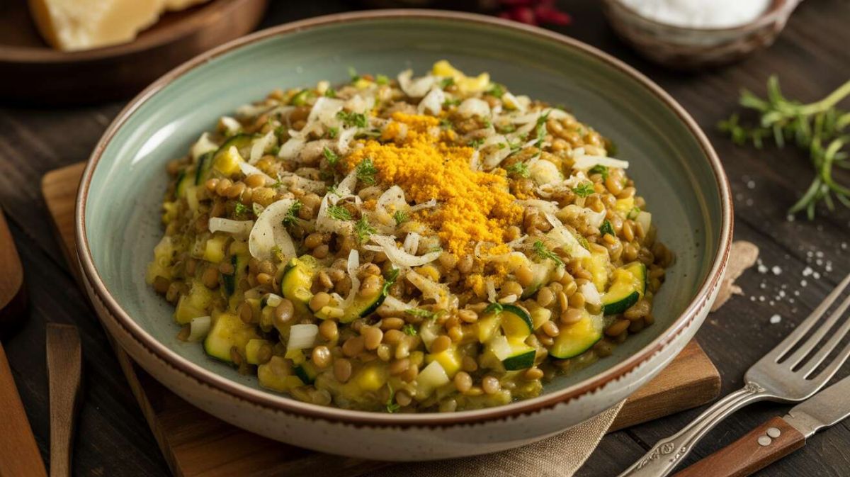Risotto léger aux lentilles et courgettes jaunes
